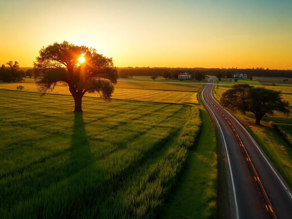 Open Florida countryside with oak trees and a country road near Kelly Park, northwest Apopka